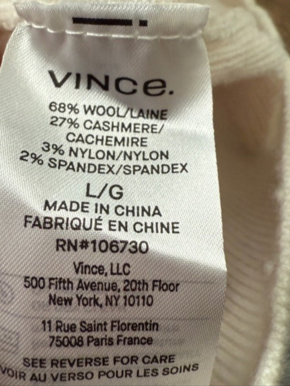 NWOT Vince White V-Neck Wool&Cashmere Blend Vest - Picture 5 of 5